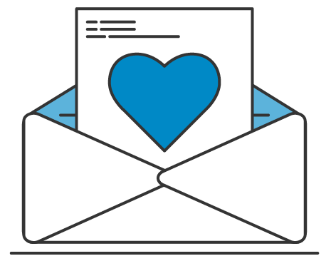 Get Personal. Illustration of envelope with heart message inside.